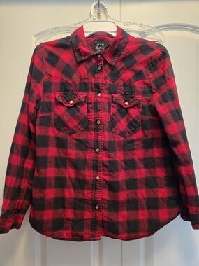 Jachs Girlfriend Red & Black Buffalo Plaid Lined Button-Up Shirt Size S